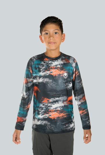 Jersey estampado linea junior unisex cammo manchas azul naranja negro