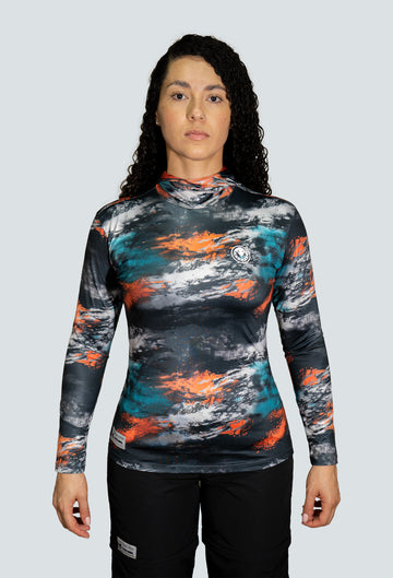 JERSEY CAPUCHA DAMA CAMMO MANCHAS AZUL NARANJA NEGRO 8042