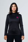 Jersey capucha dama negro fondo entero (logo fucsia)