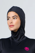Jersey capucha dama negro fondo entero (logo fucsia)