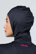 Jersey capucha dama negro fondo entero (logo fucsia)