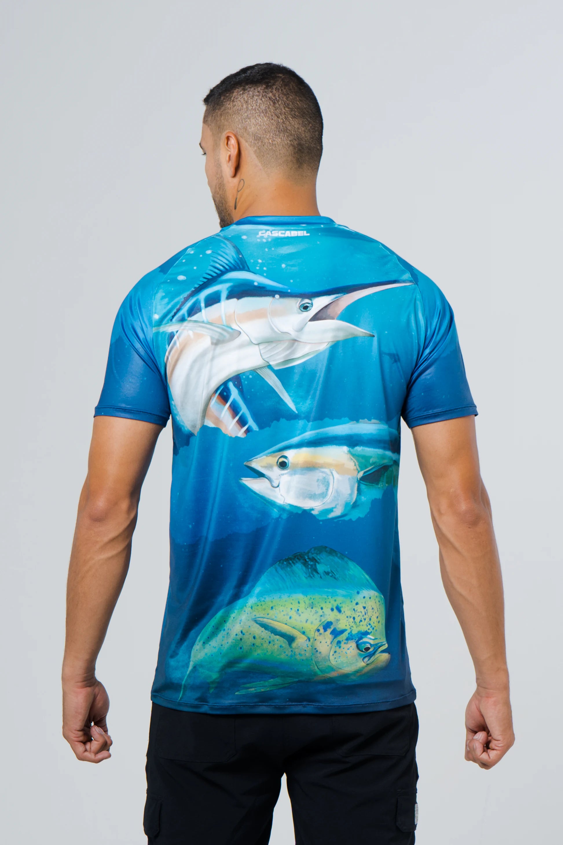 Camiseta en licra manga confort mixto atún marlín dorado