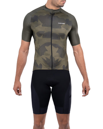 JERSEY DE CICLISMO HOMBRE CAMMO NEBULOSO OCRE OSCURO NEGRO 9000