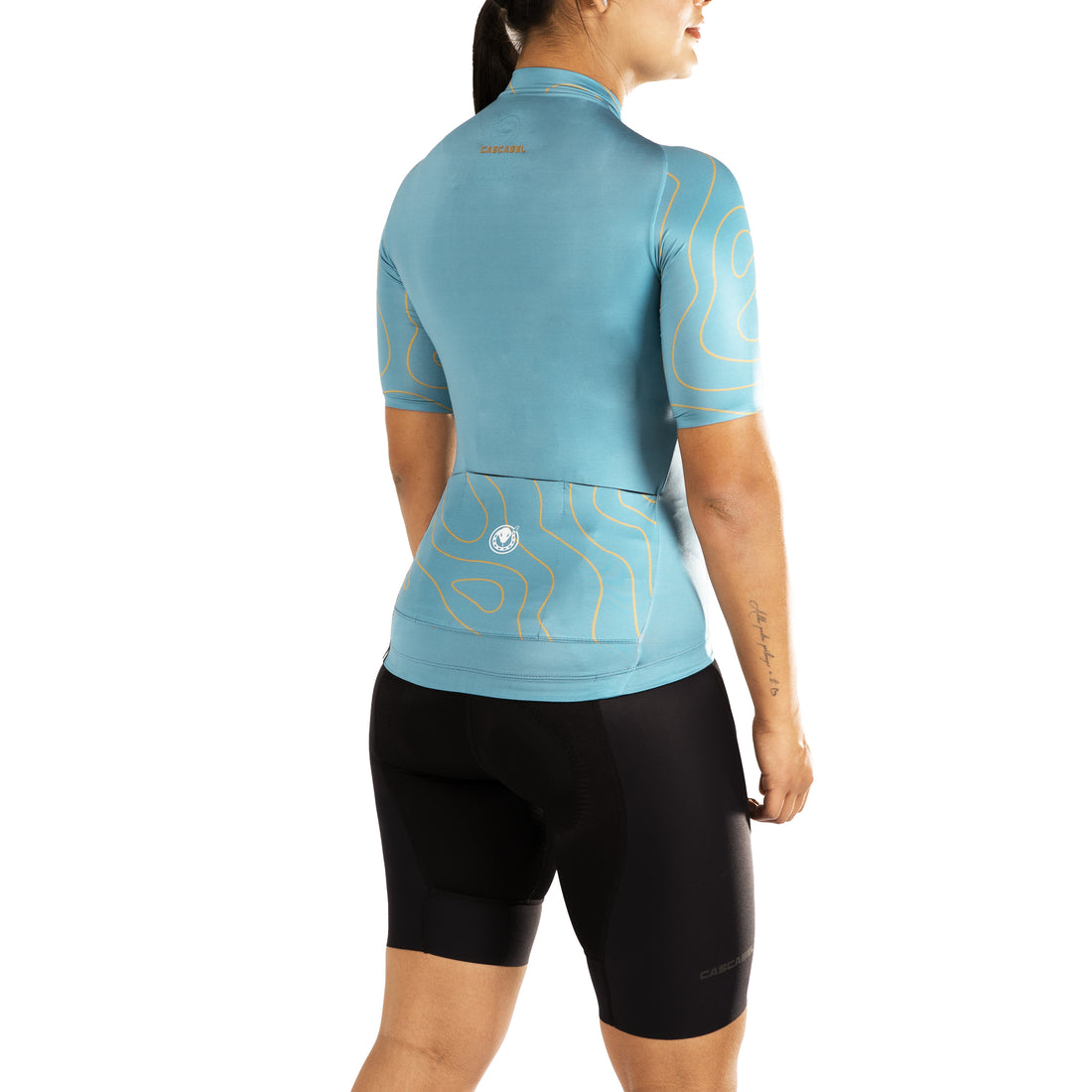 JERSEY DE CICLISMO DAMA TOPOGRAFICO PETROLEO LINEA DORADA 9001