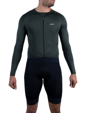 JERSEY MANGA LARGA CICLISMO HOMBRE VERDE OSCURO FONDO ENTERO 9004