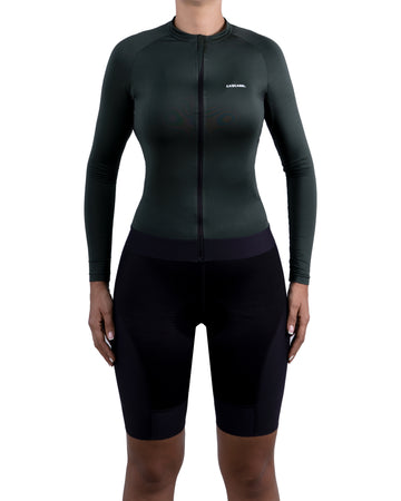 JERSEY MANGA LARGA CICLISMO DAMA VERDE OSCURO FONDO ENTERO 9003