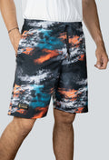 Pantaloneta licrada cierre bolsillos cammo mancha azul naranja negro