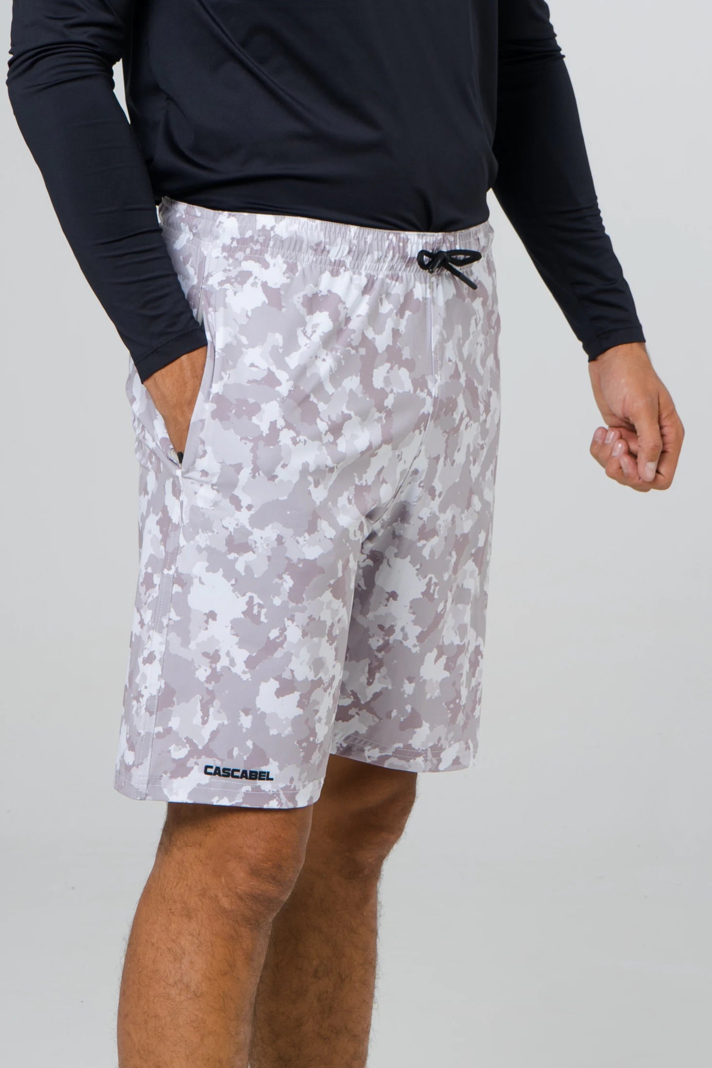 Pantaloneta licrada cierre bolsillos cammo militar blanco gris