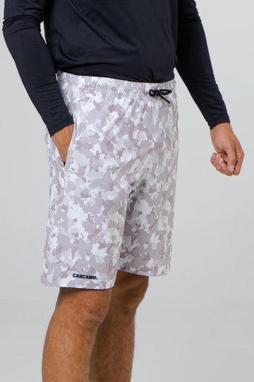 Pantaloneta licrada cierre bolsillos cammo militar blanco gris