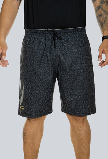 Pantaloneta licrada cierre bolsillos jaguar print gris