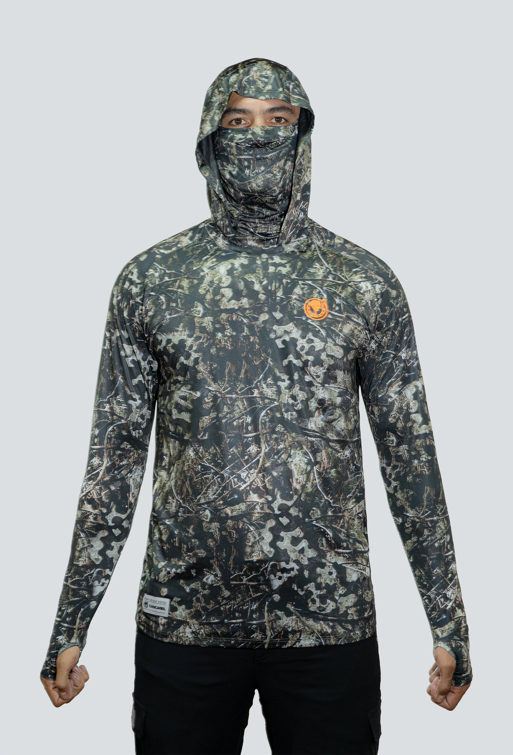 Jersey tecnico UV con proteccion facial integrada cammo pantanoso