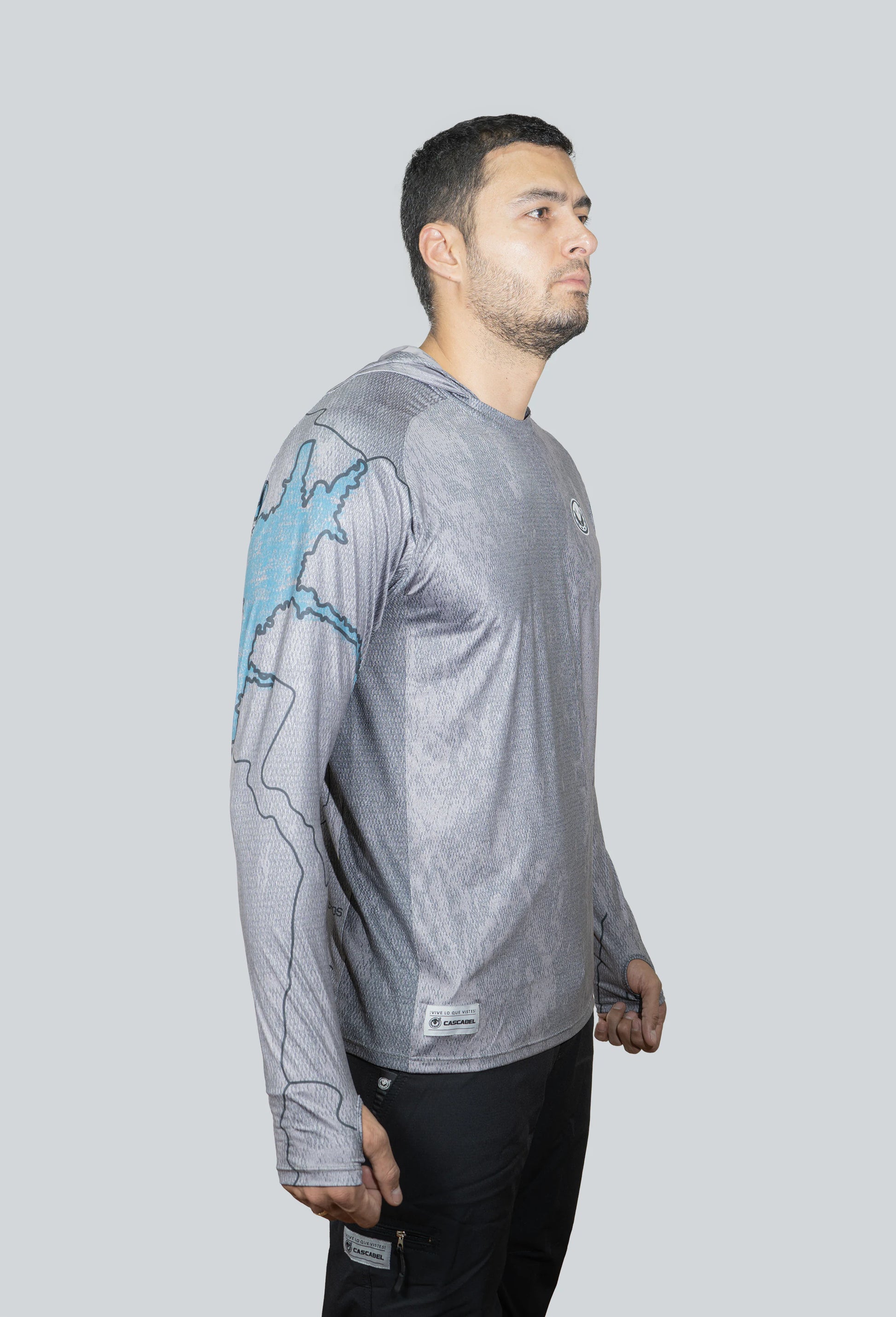 Jersey capucha amplia tucunare mapa Topocoro fondo gris