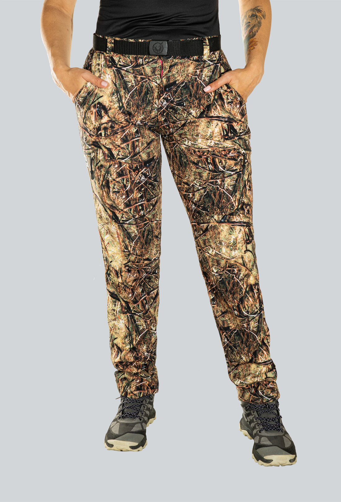 Pantalón licrado dama con cierres cammo summer brown