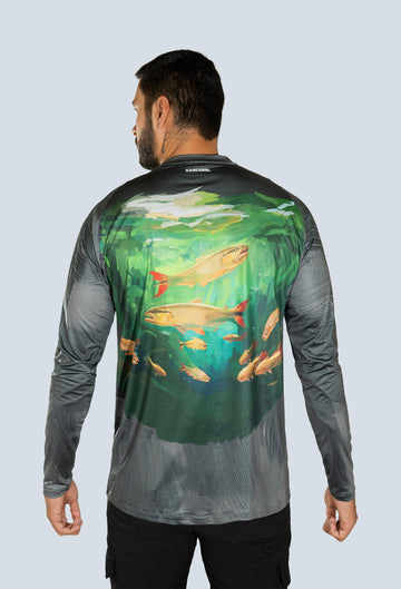 JERSEY CUELLO REDONDO CARDUMEN PICUDAS FONDO GRIS 9600