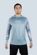 jersey cuello redondo camuflado gris azul lineas