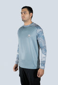 jersey cuello redondo camuflado gris azul lineas