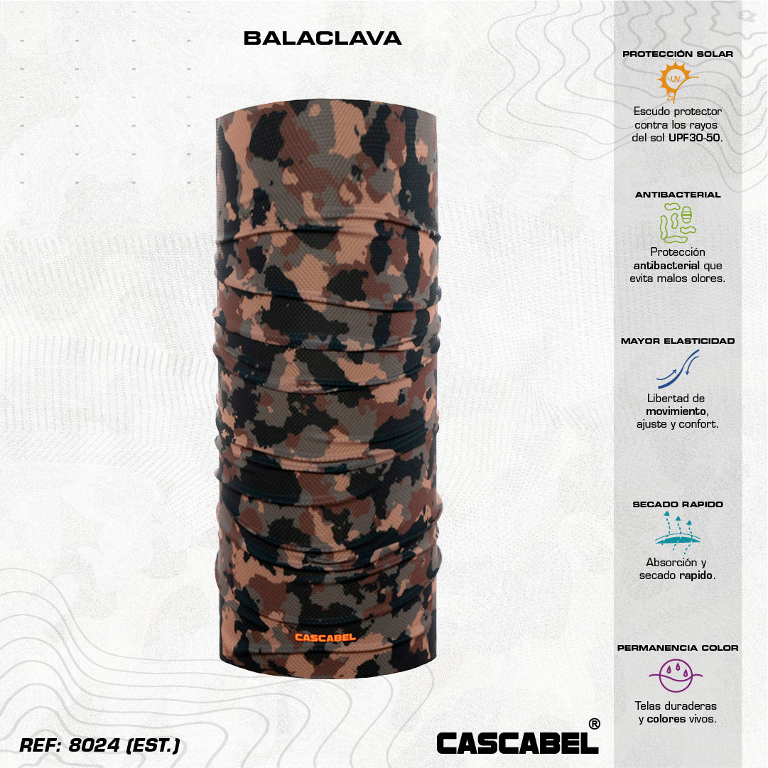 PROTECTOR FACIAL UV MILITAR CAMMO BIEGE CAFE OSCURO 8024